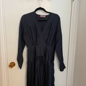 Scotch and Soda Satin Pleated Drop Waist Navy Dress Small
